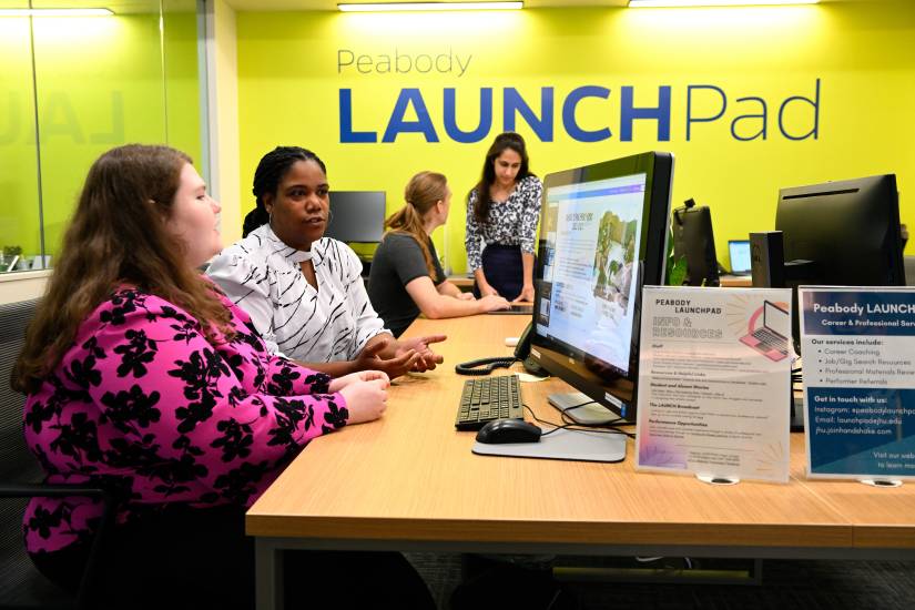 Peabody LAUNCHPad helps students and recent alumni forge satisfying, successful careers by providing comprehensive life design services, such as pinpointing artistic and professional objectives, building career skills, and launching entrepreneurial ventures.