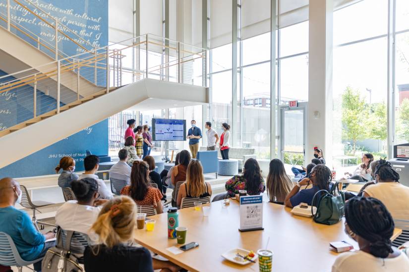 The 41,000-square-foot renovation and expansion of the Anne M. Pinkard Building at the School of Nursing includes dynamic and future-oriented research spaces for the school’s specialty centers in aging, administration, cardiovascular care, community health, global initiatives, and mental health.