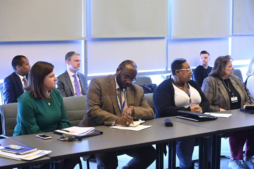 At the Johns Hopkins Bloomberg School of Public Health, President Ron Daniels and Human Resources host one of a series of conversations about the university's Ten for One strategic plan, this one with staff from the East Baltimore campus.